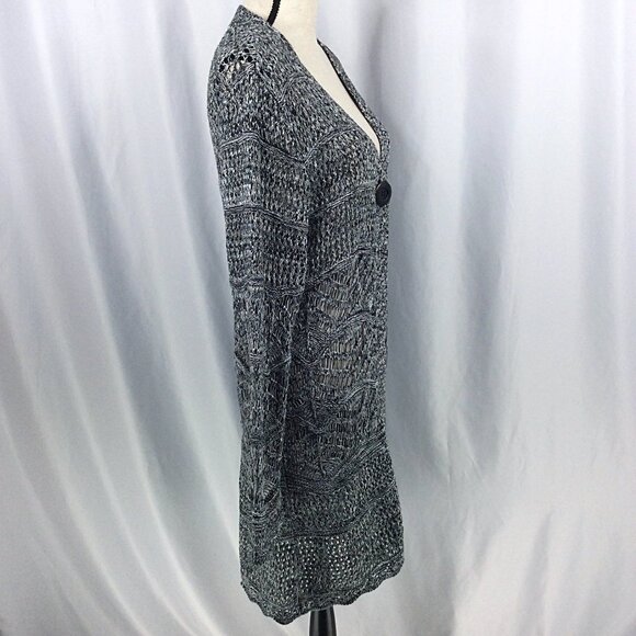 Chicos 2 Duster Cardigan Sweater Womens Size Large 12 Black Long Open Crochet - Picture 2 of 9